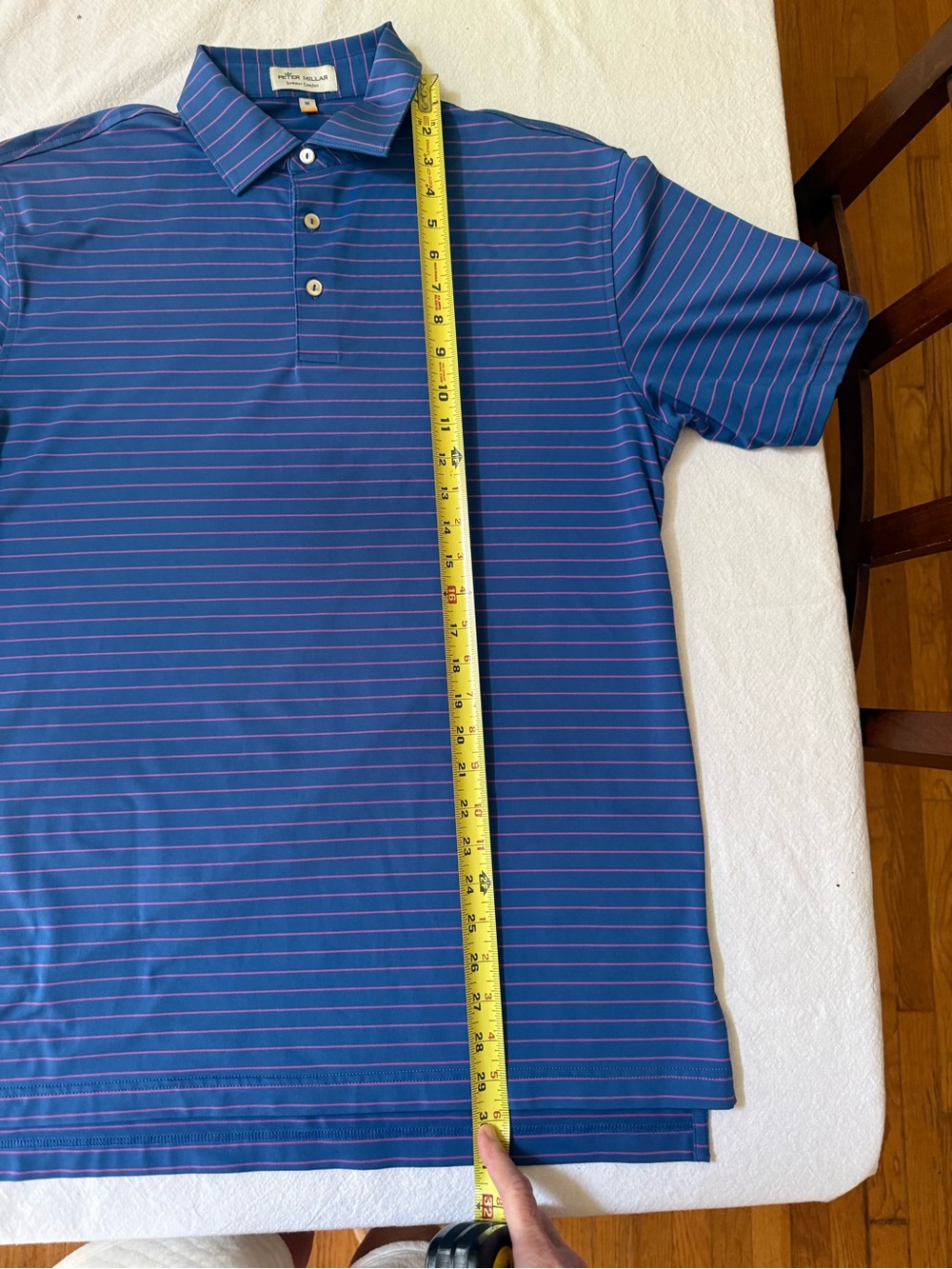 Peter Millar Royal Blue Polo with Pink Stripes - Picture 2 of 3